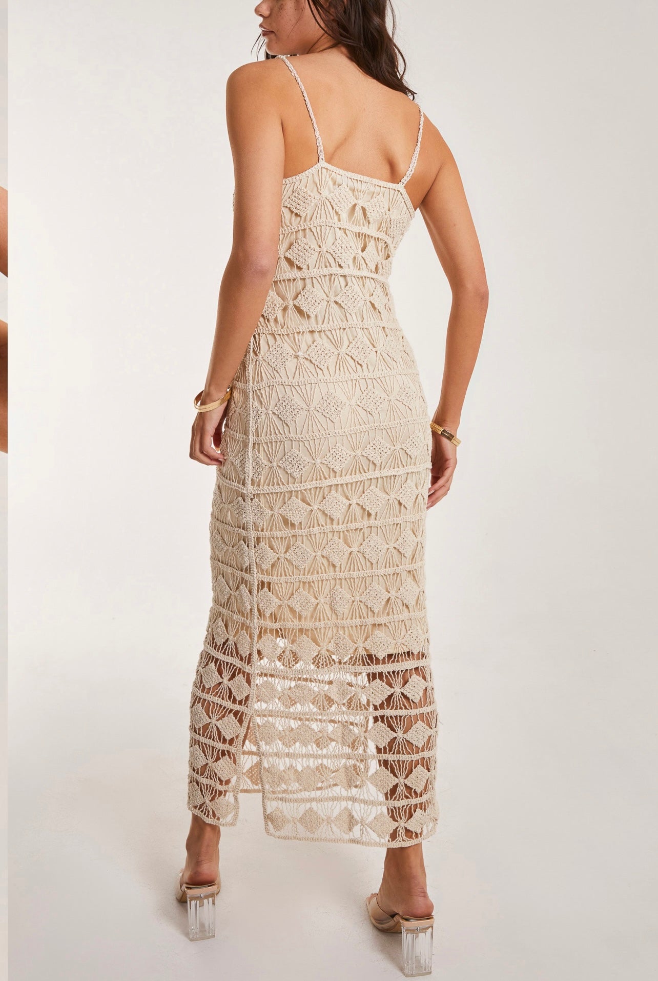 Stone Lace Geometric Midi Dress