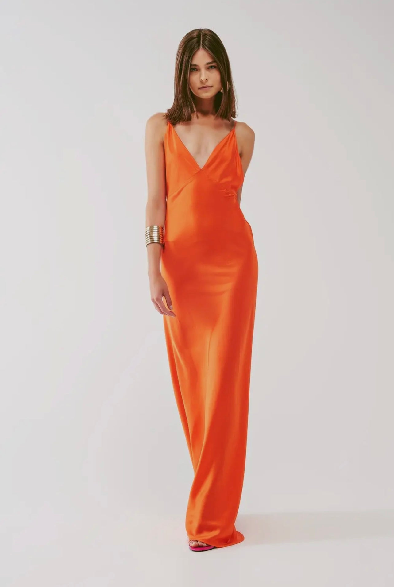Italian Plunge Backless Maxi Dress Orange
