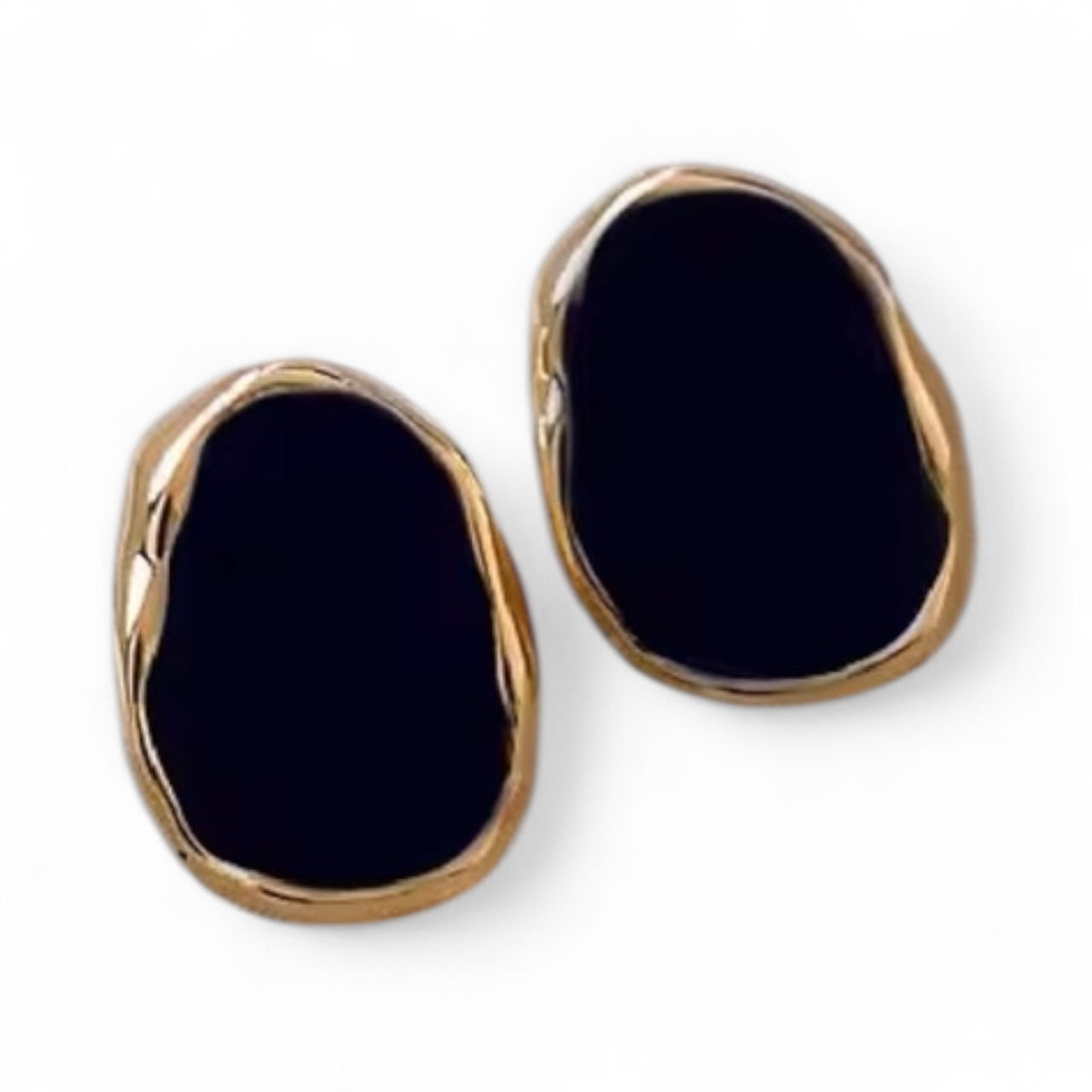 Black & Gold Geometric Bean Stud Earrings
