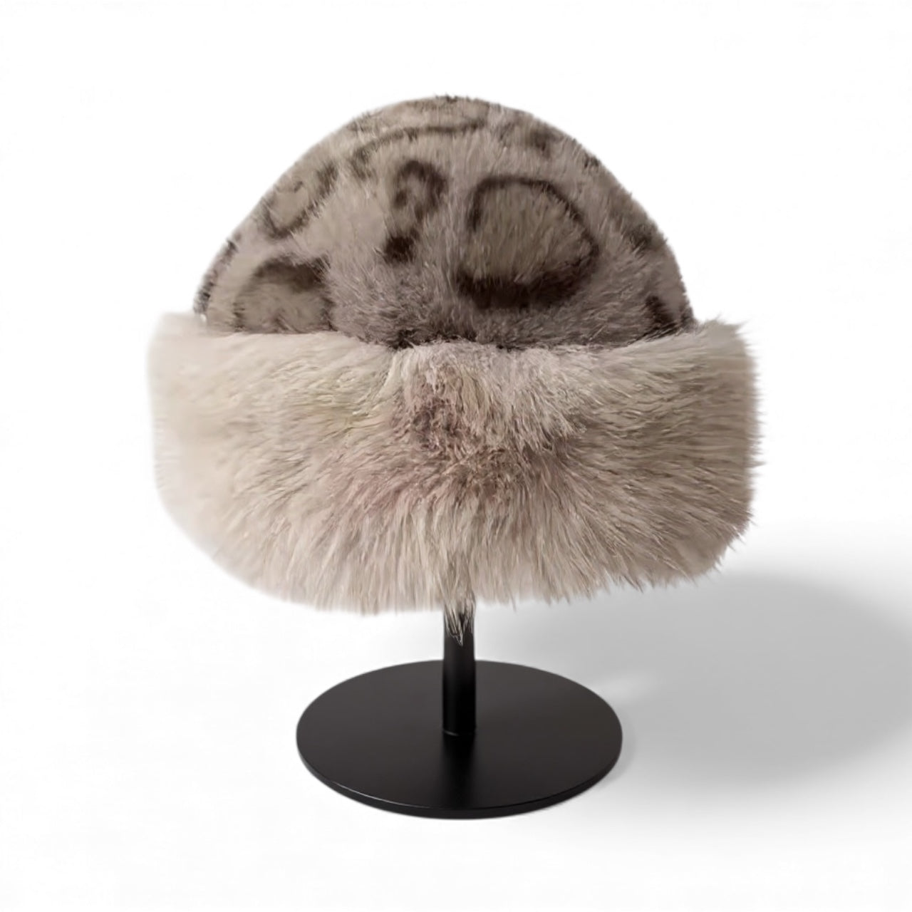 Hot Leopard Print Fur Hat in Beige