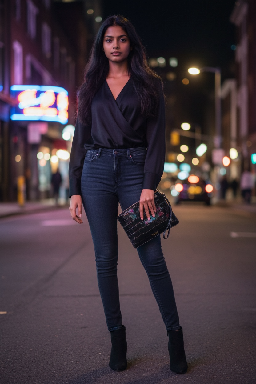 Leather Clutch Bag with Detachable Wrist Strap