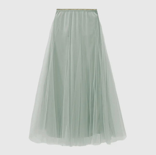 Glamour & Grave Elegant Tulle Midi Skirt in Sage