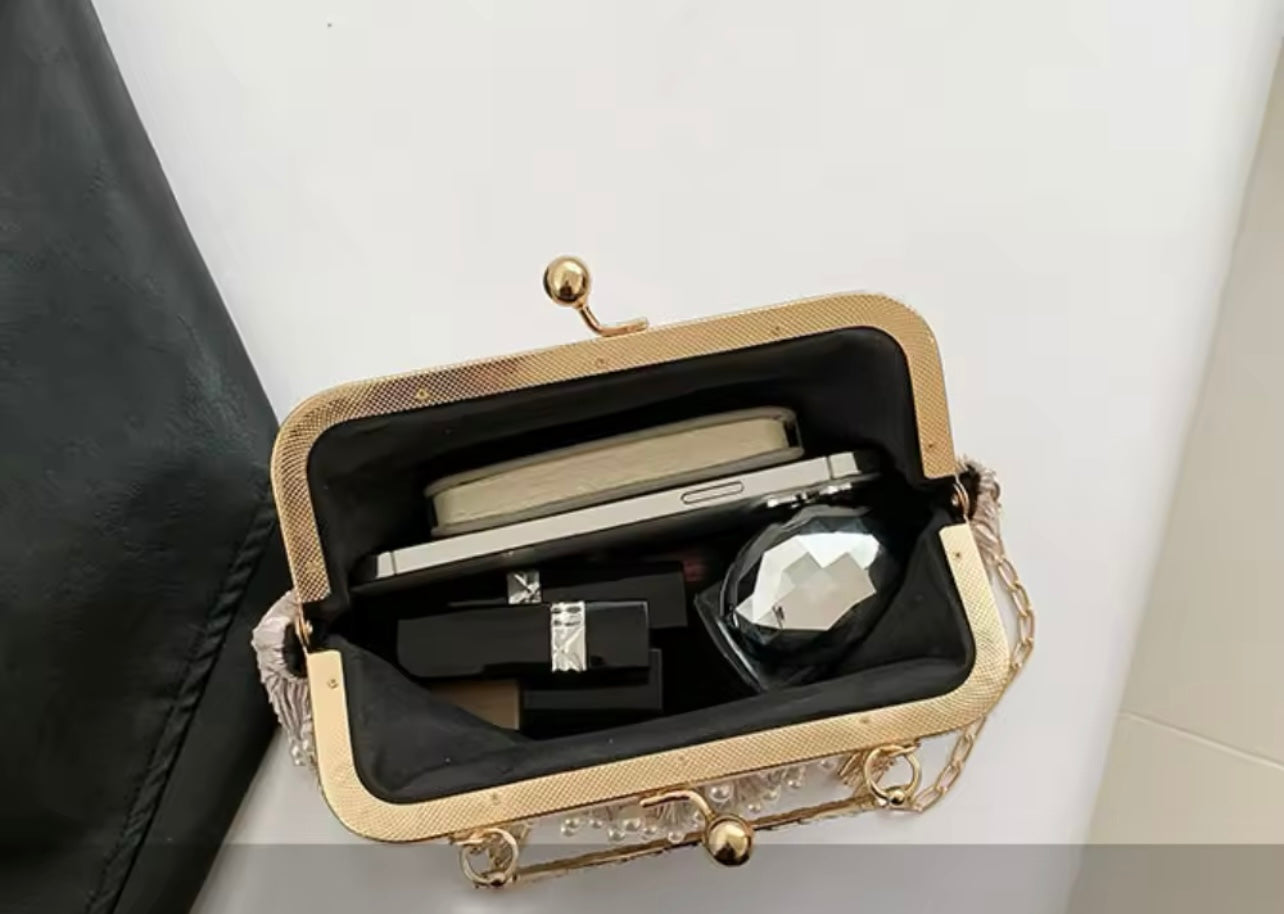 Elysian Elegance Pearl & Diamond Shell Bag