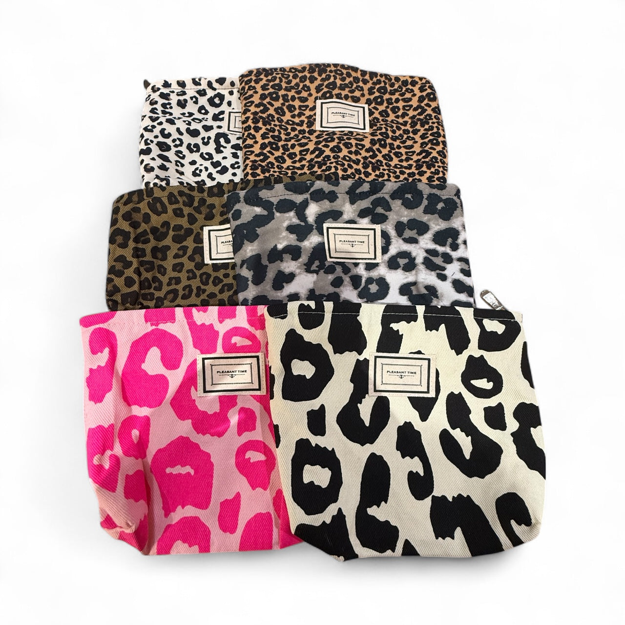 Leopard Print Cosmetic Makeup Pouch Black & Off White / Cream