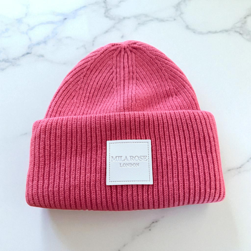 Winter Wool Hat Beanie Hot Pink