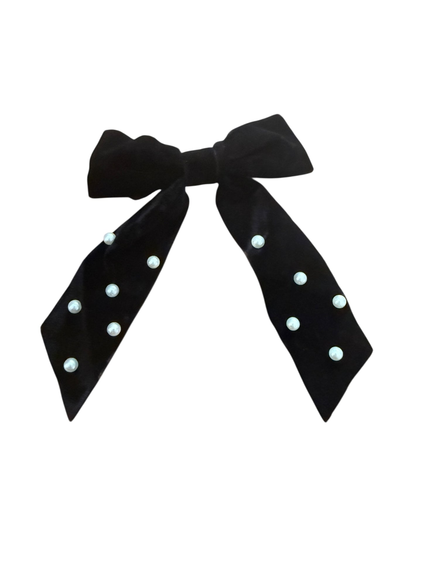 Velvet Black with Pearls Ribbon Bow Hair Clip Christmas Gifting