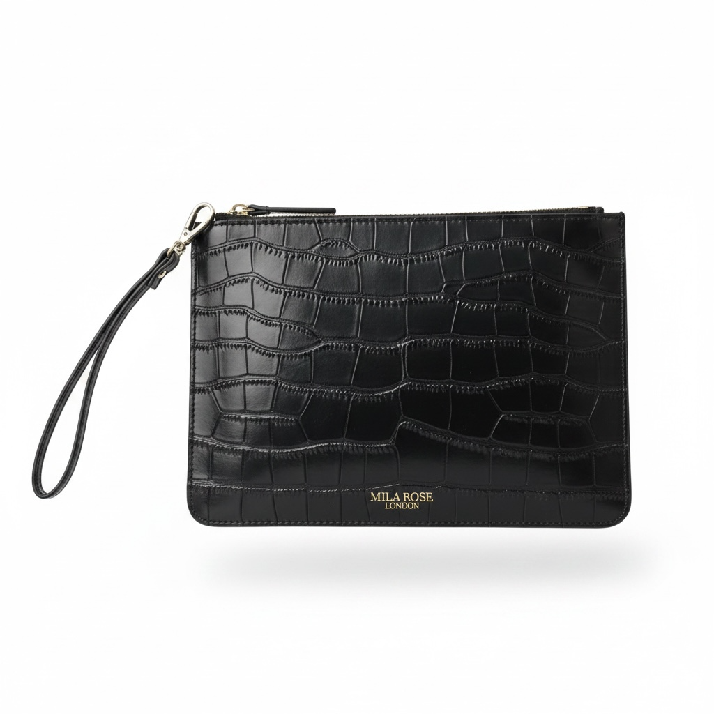 Leather Clutch Bag with Detachable Wrist Strap