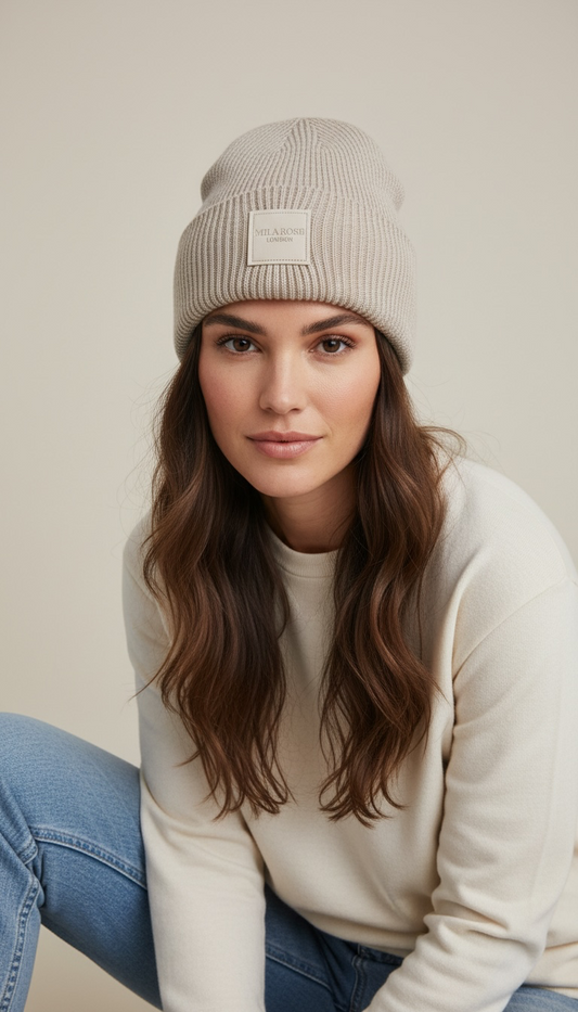 Mila Rose London Ribbed Wool-Blend Beanie – Oatmeal Beige