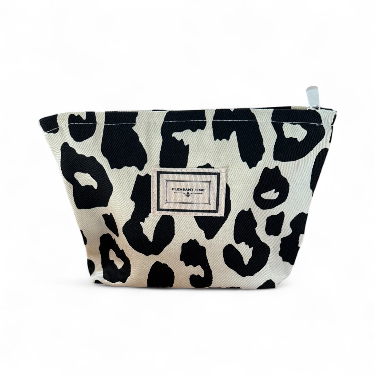 Leopard Print Cosmetic Makeup Pouch Black & Off White / Cream