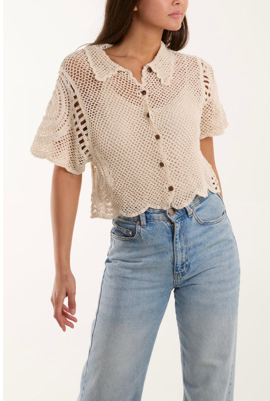Floral Breeze Crochet Button Up Shirt