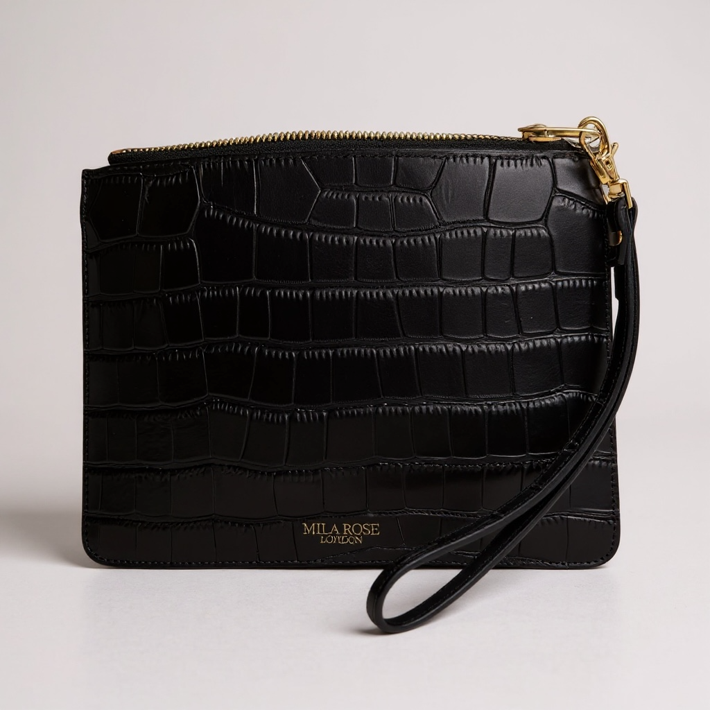 Leather Clutch Bag with Detachable Wrist Strap