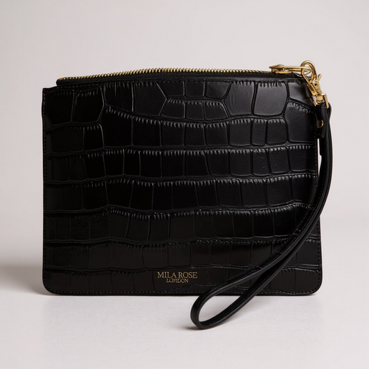 Leather Clutch Bag with Detachable Wrist Strap