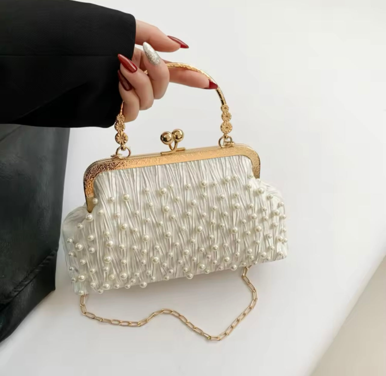 Elysian Elegance Pearl & Diamond Shell Bag