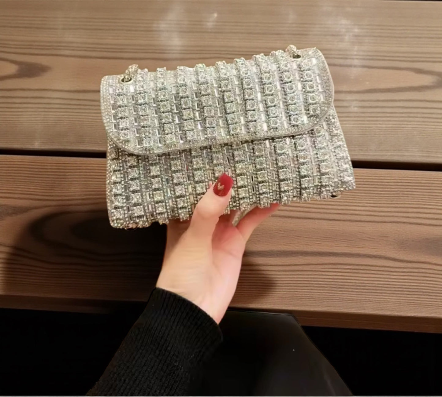 Radiant Elegance Silver Rhinestone Clutch