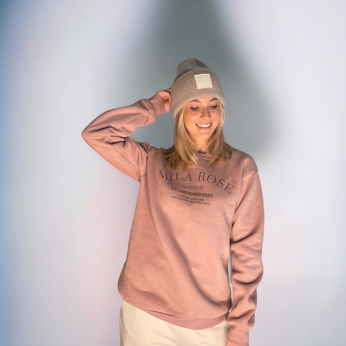 Mila Rose London Oversized Longline Fleece Sweatshirt Jumper Dusky Pink