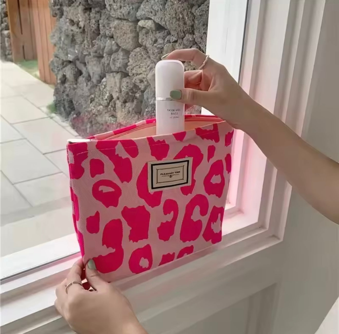 Leopard Print Cosmetic Makeup Pouch Pink