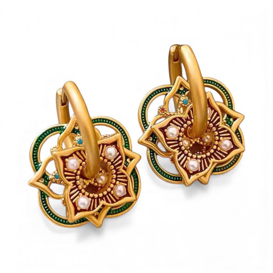 Retro Niche Design Oil Drop Flower Pearl Dangle Earrings For Women Fashion Vintage Geometric Jewelry