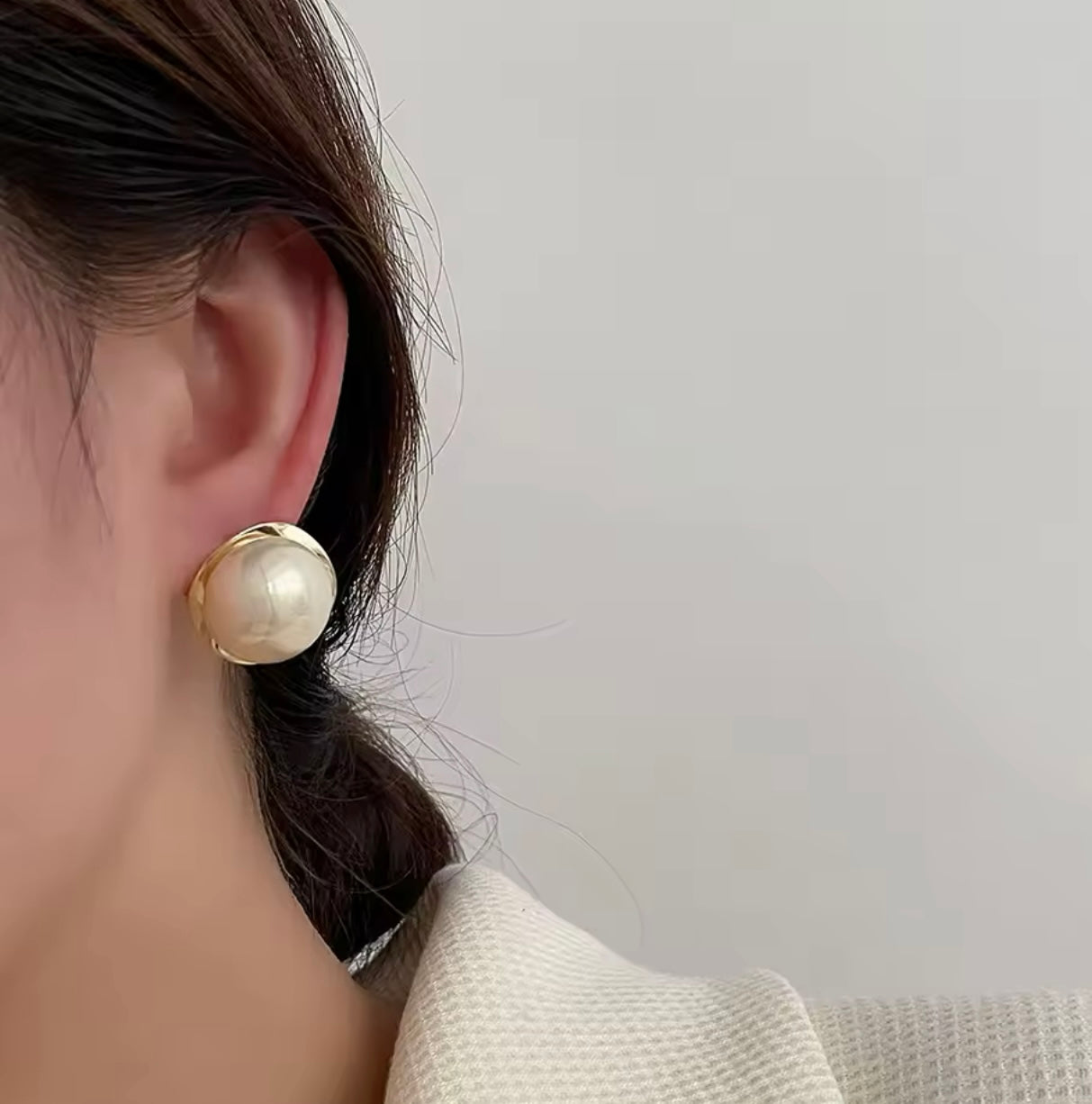 French Pearl Stud Gold Earrings