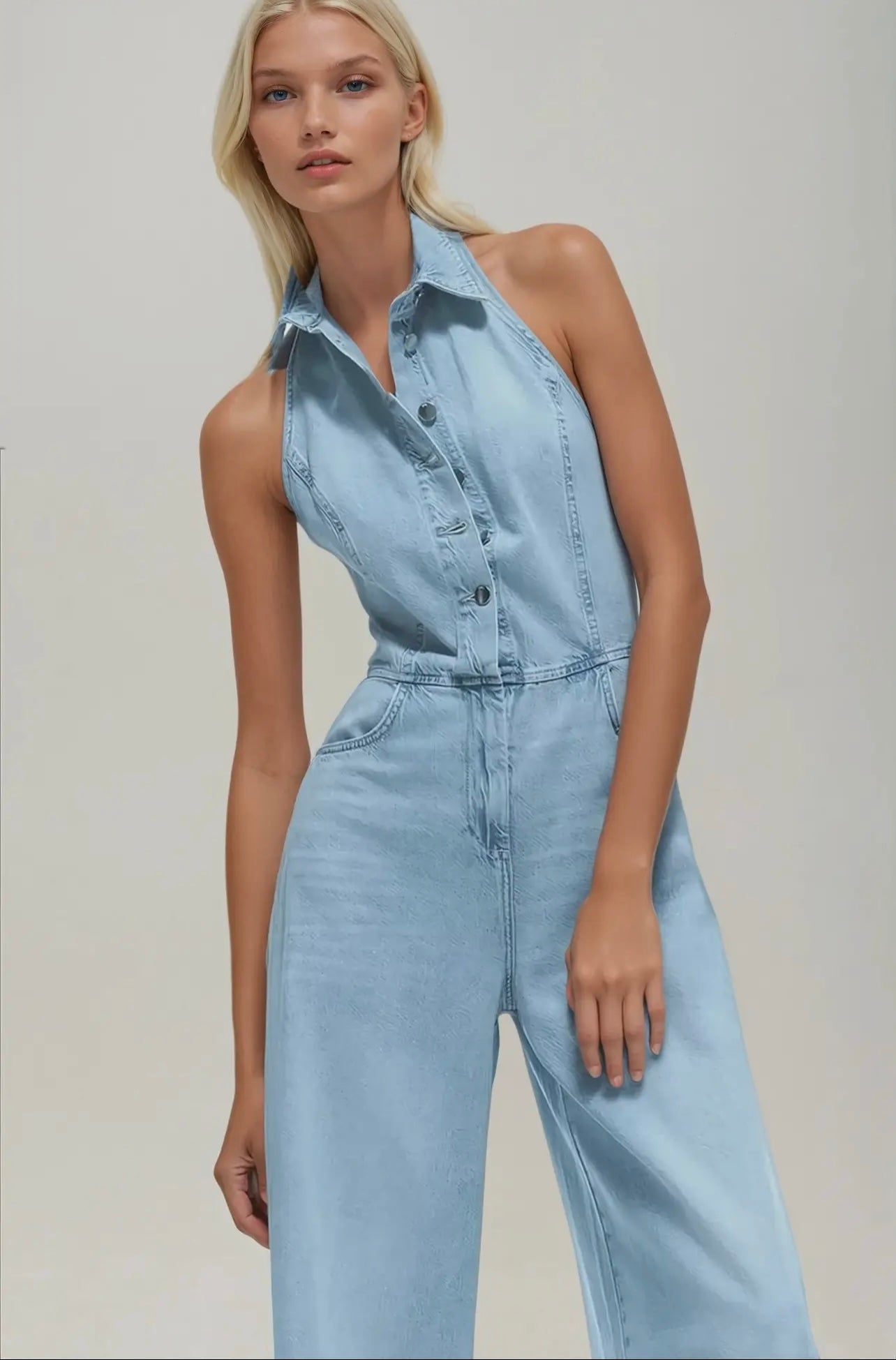 LA Denim Halterneck Jumpsuit