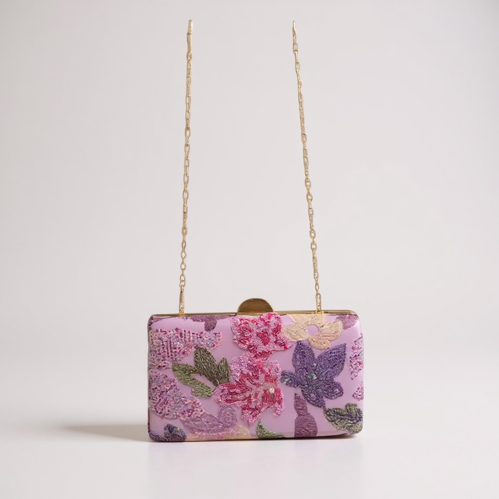 Glimmer & Bloom Bag Floral Purple, Pink, Red Clutch Bag with Shoulder Strap