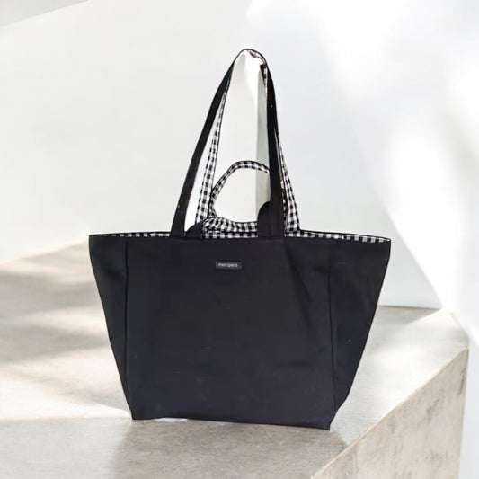 Black & White Gingham Switch Reversible Tote Bag
