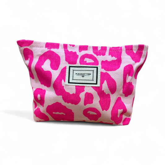 Leopard Print Cosmetic Makeup Pouch Pink
