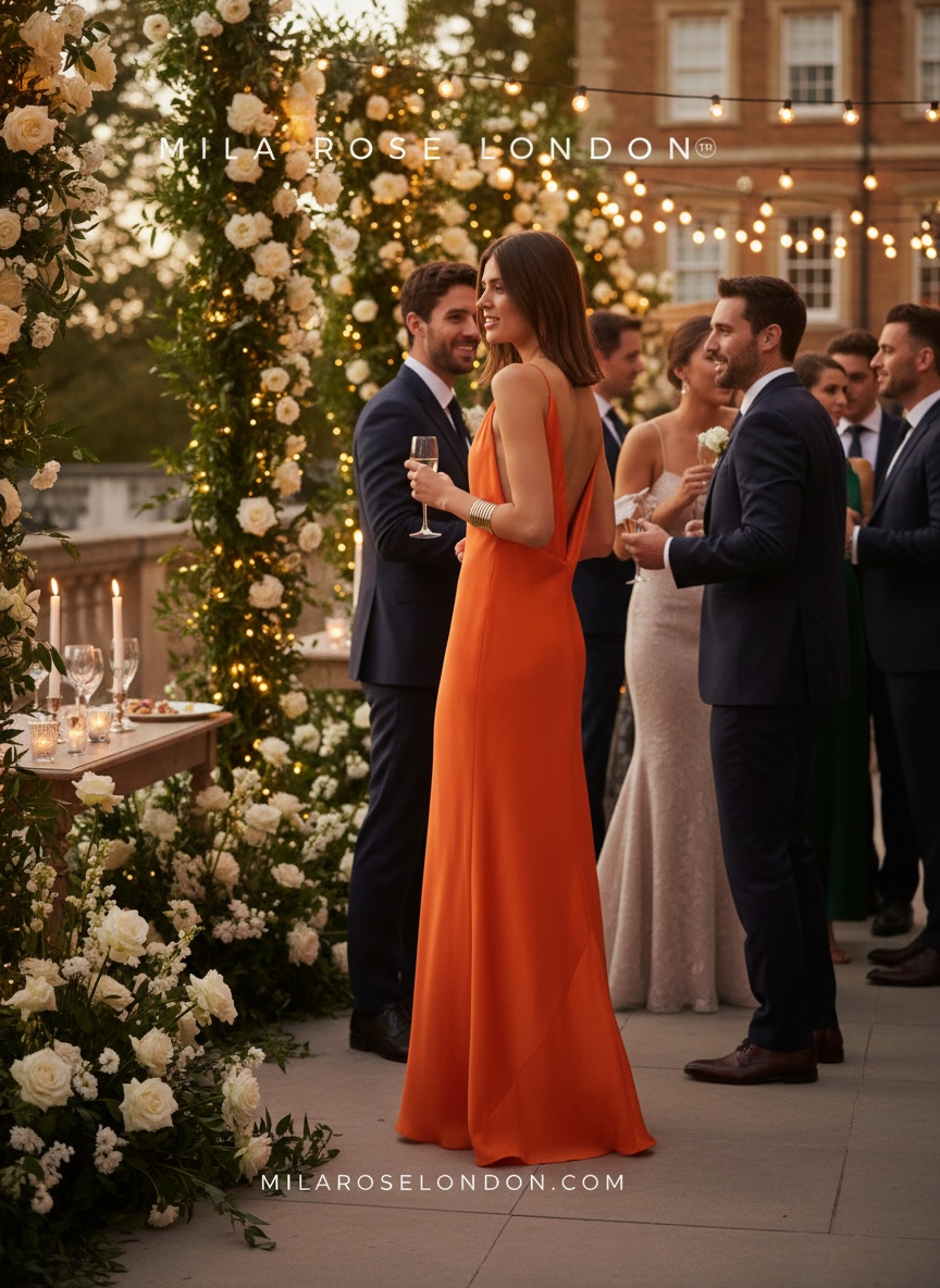 Italian Plunge Backless Maxi Dress Orange
