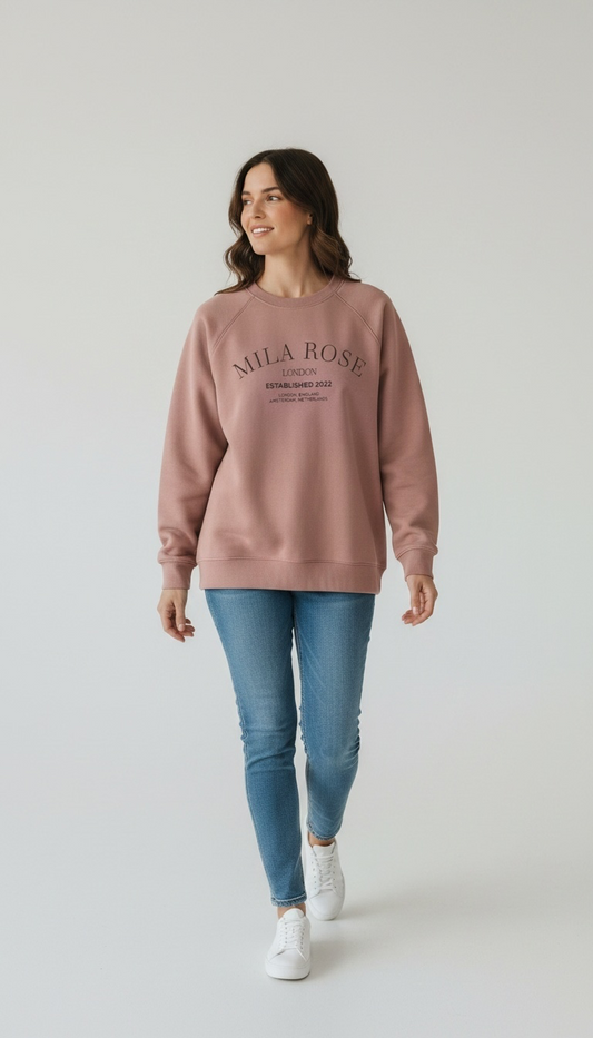 100% Cotton Crewneck Jumper - Dusky Pink⁠