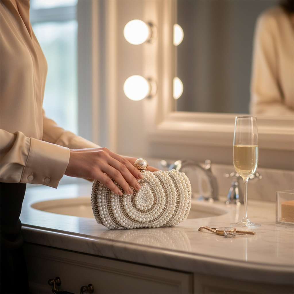 Pearl Rose Gold Clutch Handbag