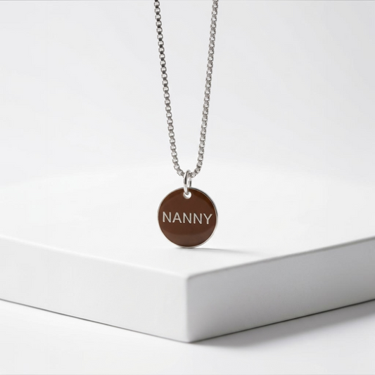 Nanny Engraved Necklace in Silver & Gold with Jewellery Gift Box & Bag (Copy)
