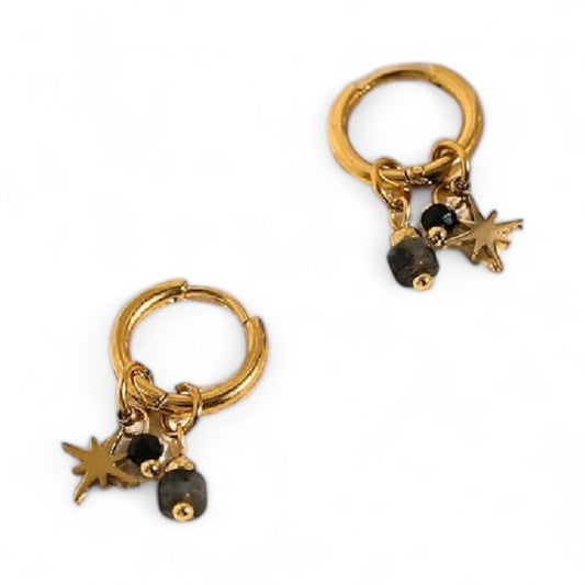 Earrings Hoop Earrings with Vintage Black Natural Stone Charms