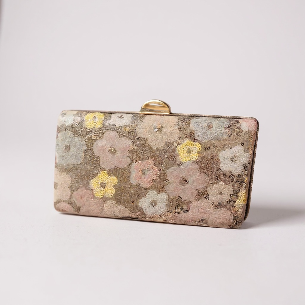 Golden Sequin Floral Evening Clutch Bag