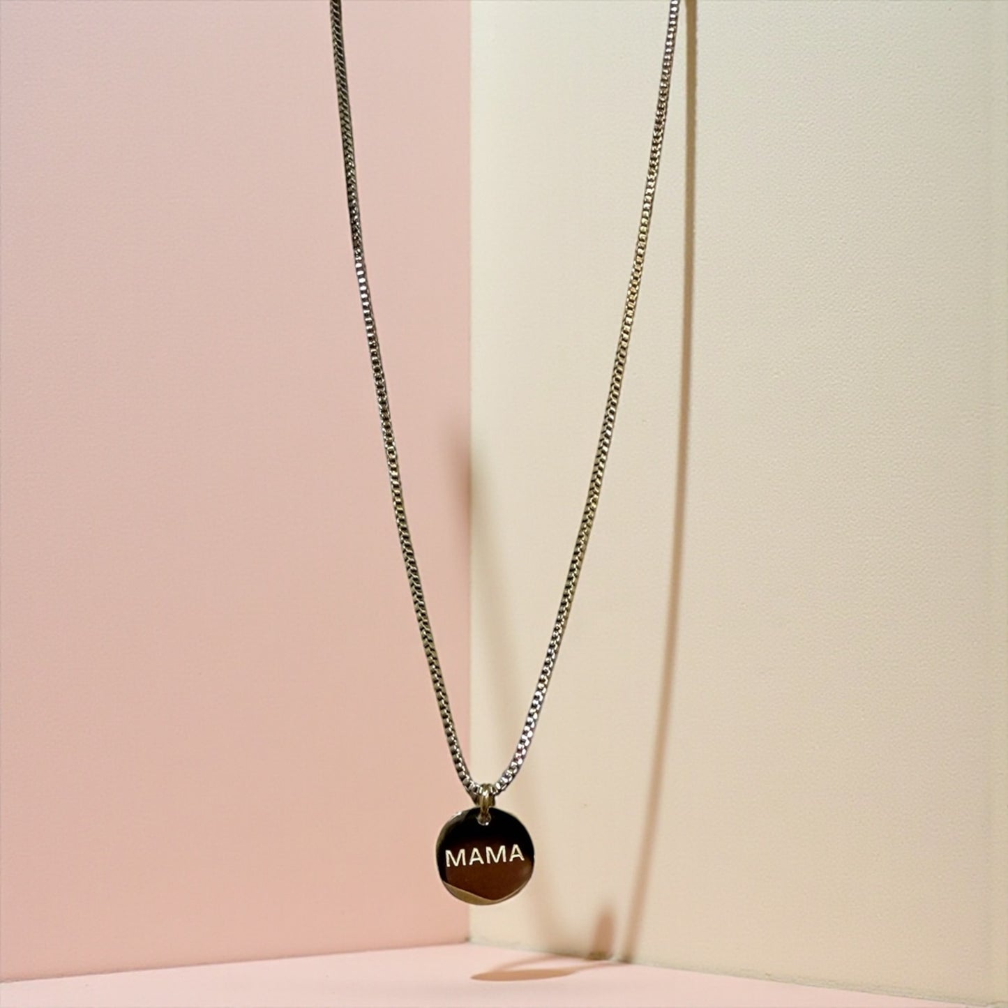 Mama Engraved Necklace in Silver & Gold with Jewellery Gift Box & Bag