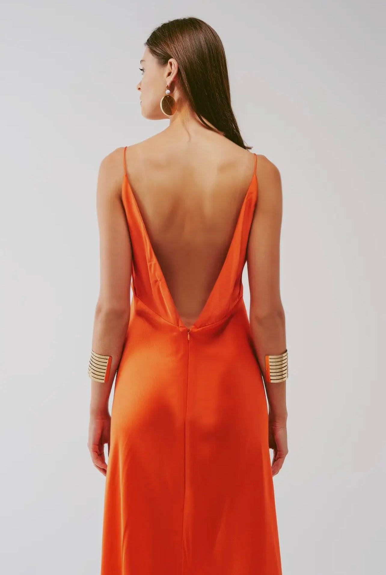 Italian Plunge Backless Maxi Dress Orange