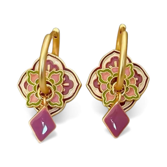 Vintage Temperament Purple Enmale Pattern Drop Earrings