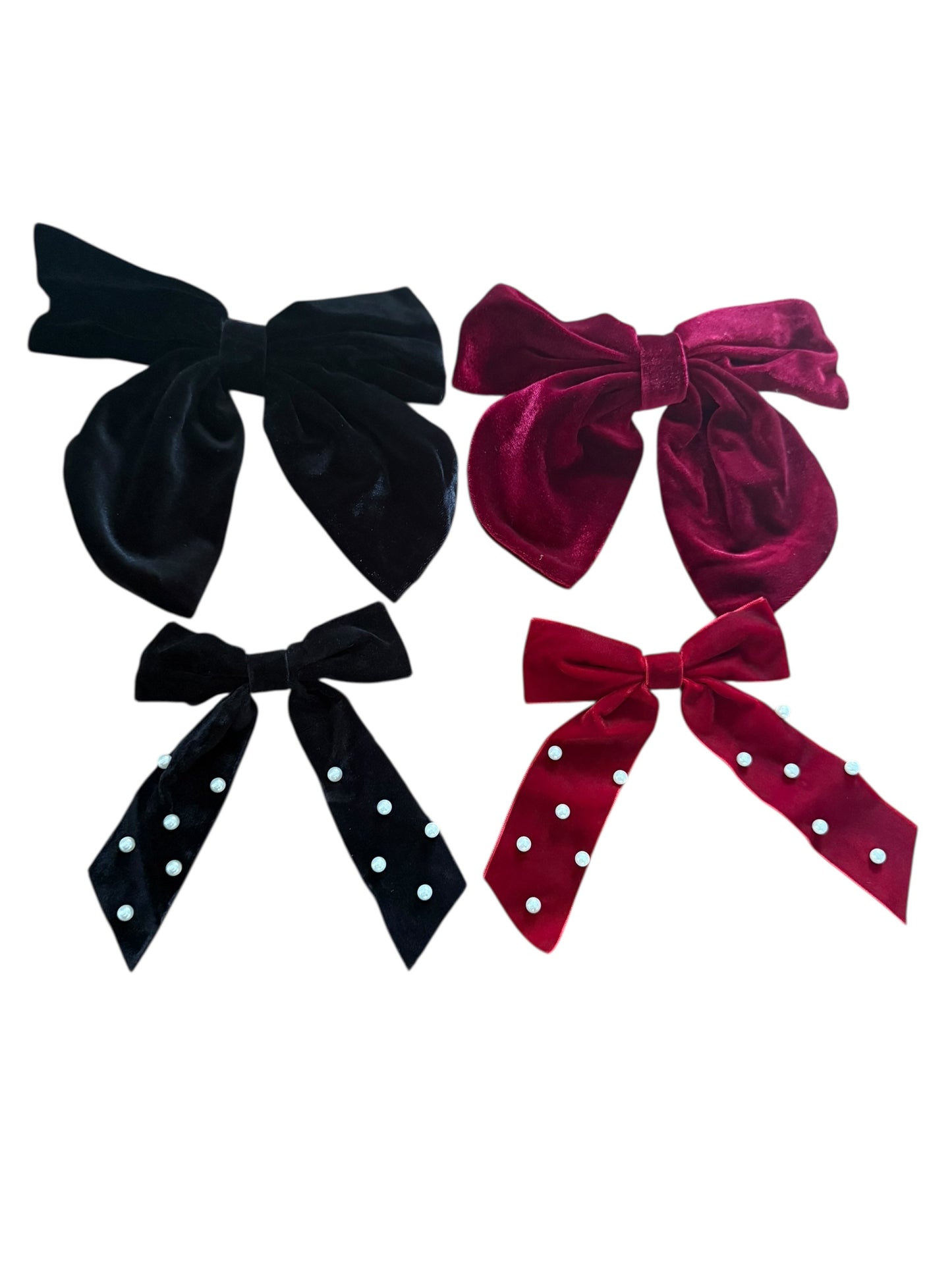 Velvet Black with Pearls Ribbon Bow Hair Clip Christmas Gifting