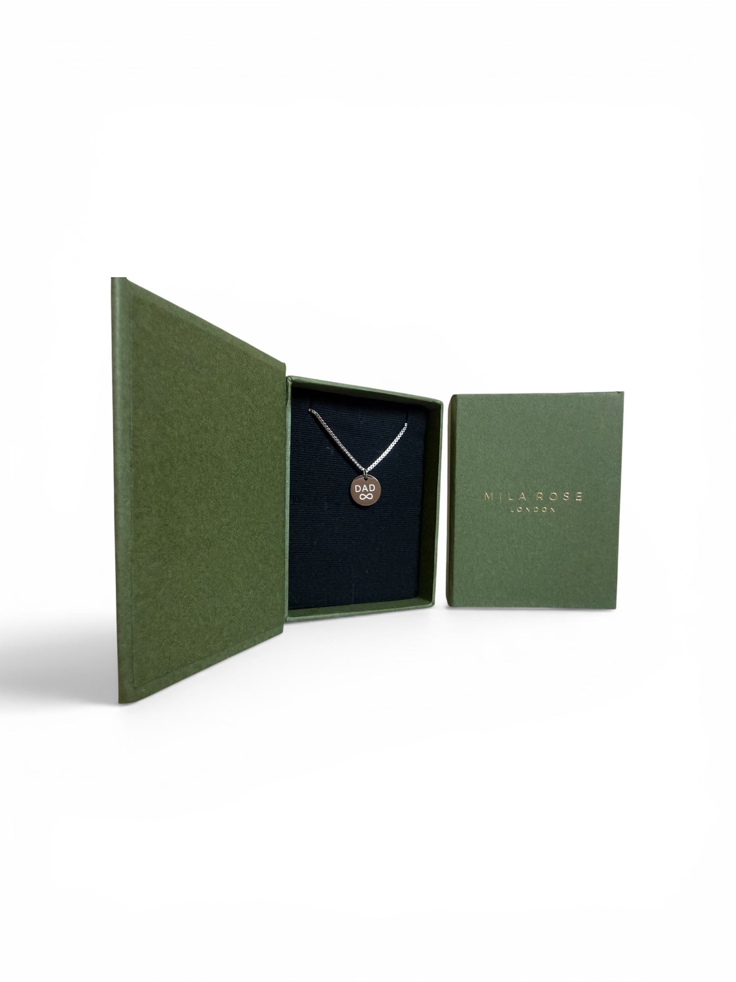 Mila Rose London Silver & Gold "DAD INFINITY" Disc Pendant Necklace with Luxury Gift Box and Card