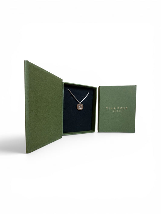 Mila Rose London Silver & Gold "DAD INFINITY" Disc Pendant Necklace with Luxury Gift Box and Card