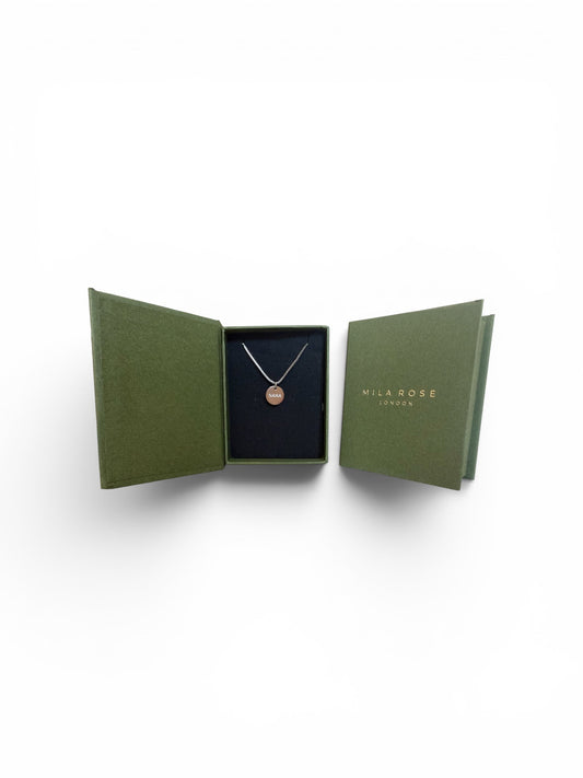 Mila Rose London Silver & Gold "NANA" Disc Pendant Necklace with Luxury Gift Box and Card