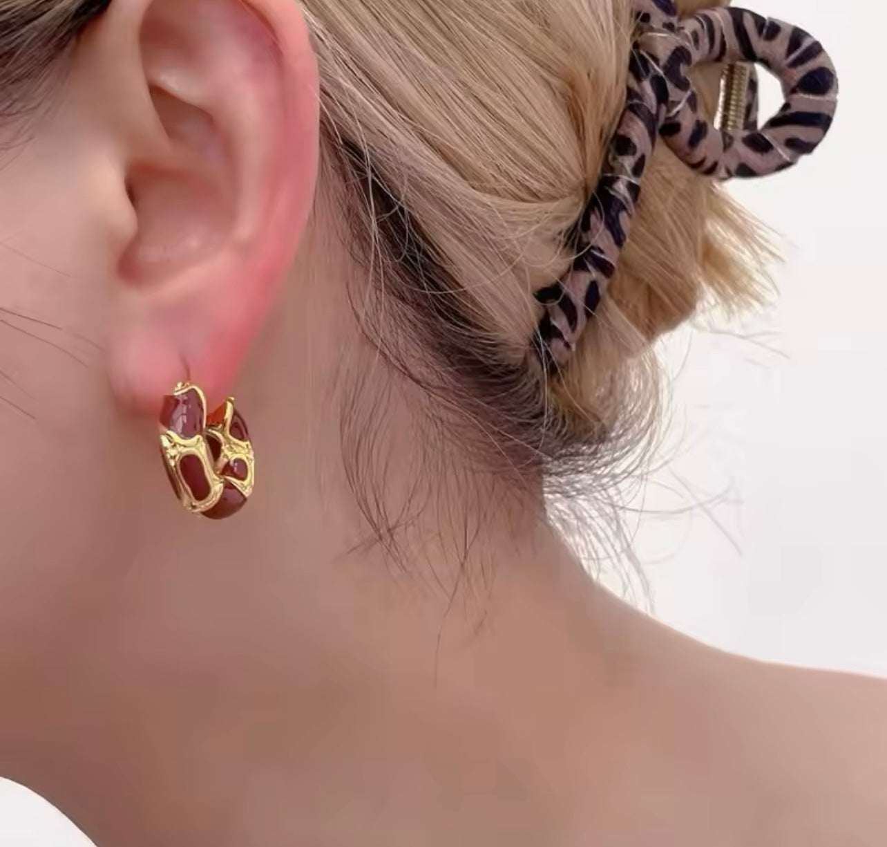 Red & Gold Leopard Print Hoop Earrings