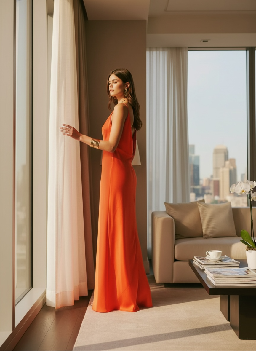 Italian Plunge Backless Maxi Dress Orange
