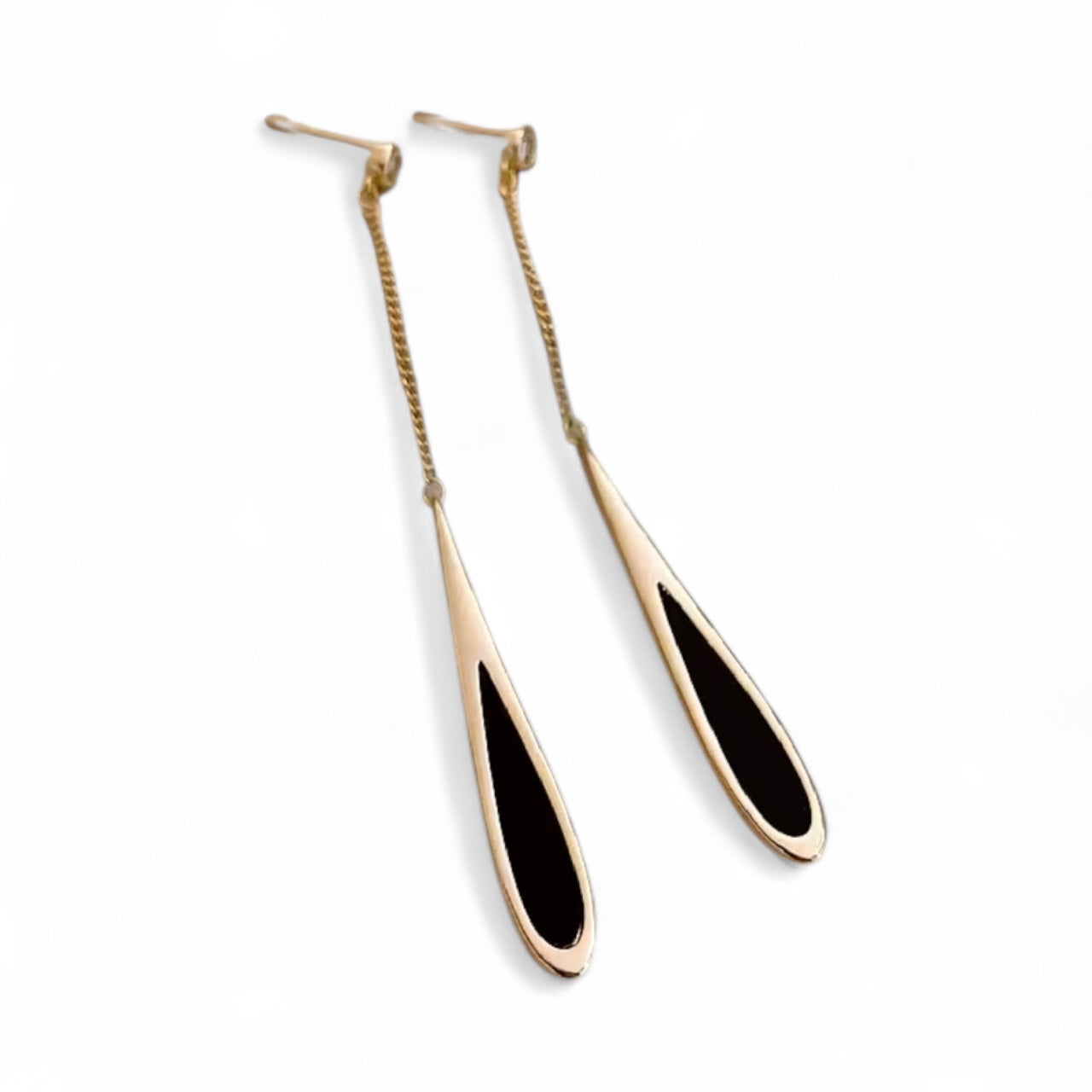 American Classic Black Drop Tassel Long Earrings in Gold