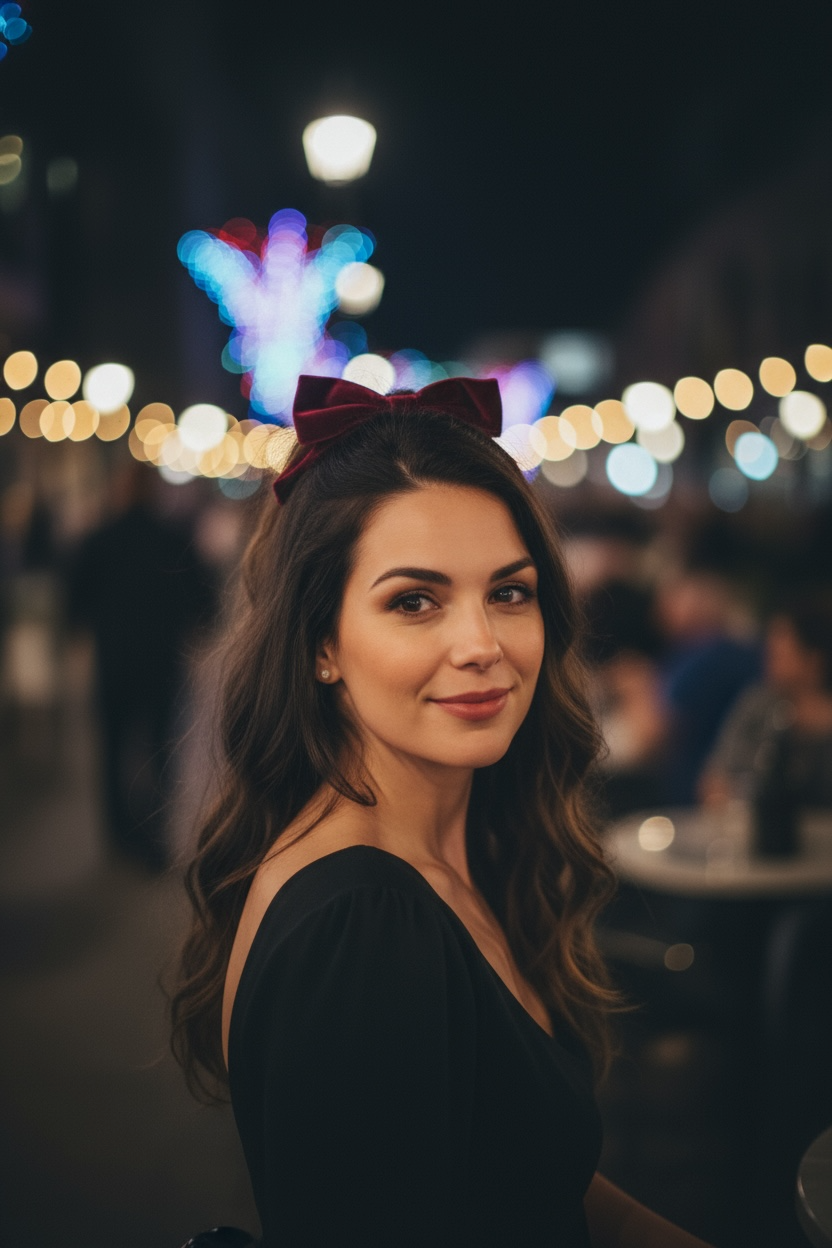 Velvet Black with Pearls Ribbon Bow Hair Clip Christmas Gifting