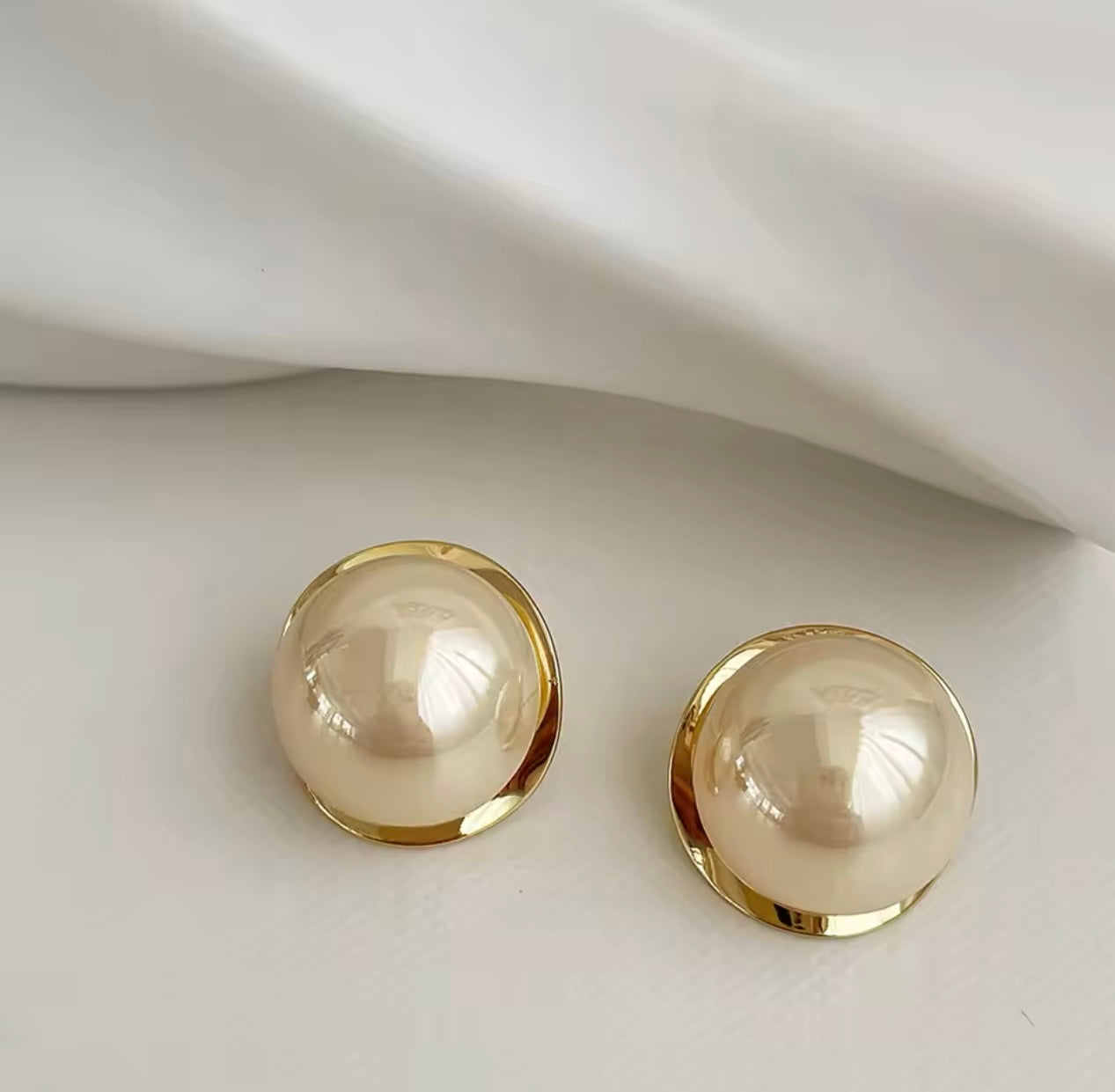 French Pearl Stud Gold Earrings