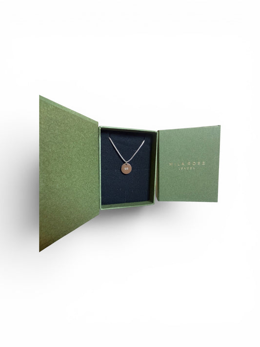 Mila Rose London Silver & Gold "SIS" Disc Pendant Necklace with Luxury Gift Box and Card