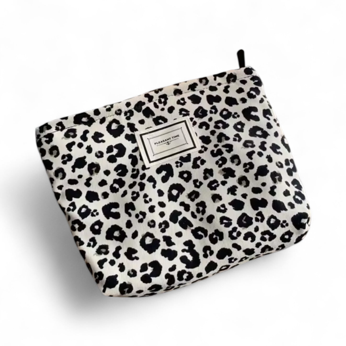 Cosmetic Makeup Pouch Black & White Leopard Print