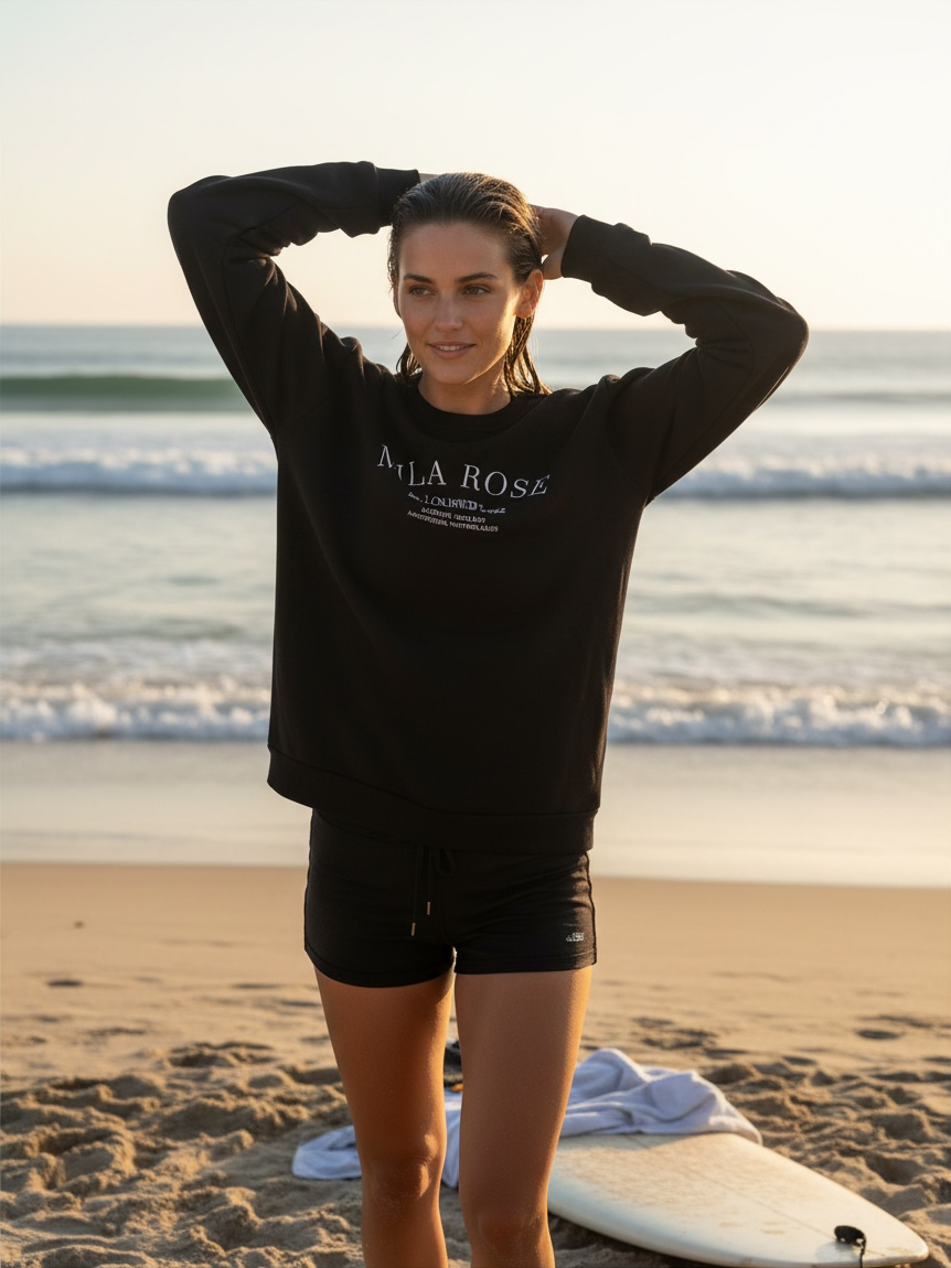 100% Cotton Crewneck Jumper - Black