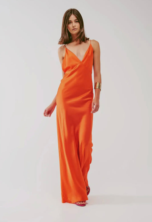 Italian Plunge Backless Maxi Dress Orange