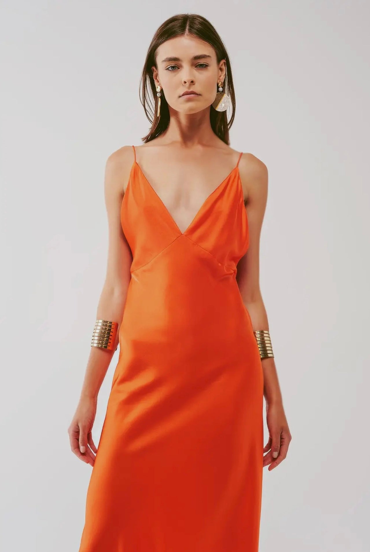 Italian Plunge Backless Maxi Dress Orange