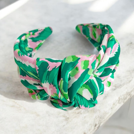 Summer Green & Pink Tye-Dye Knot Headband